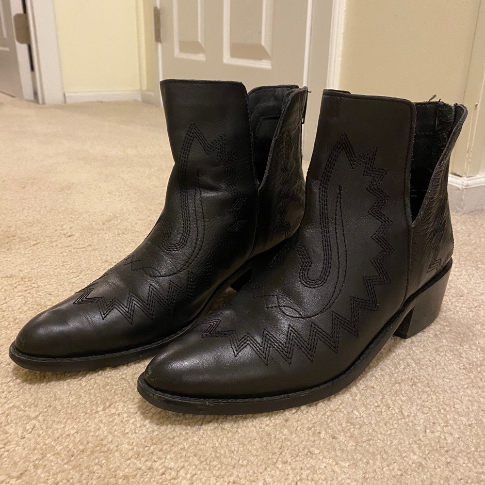 Leather Black Cowboy Boot Ankle Boho booties